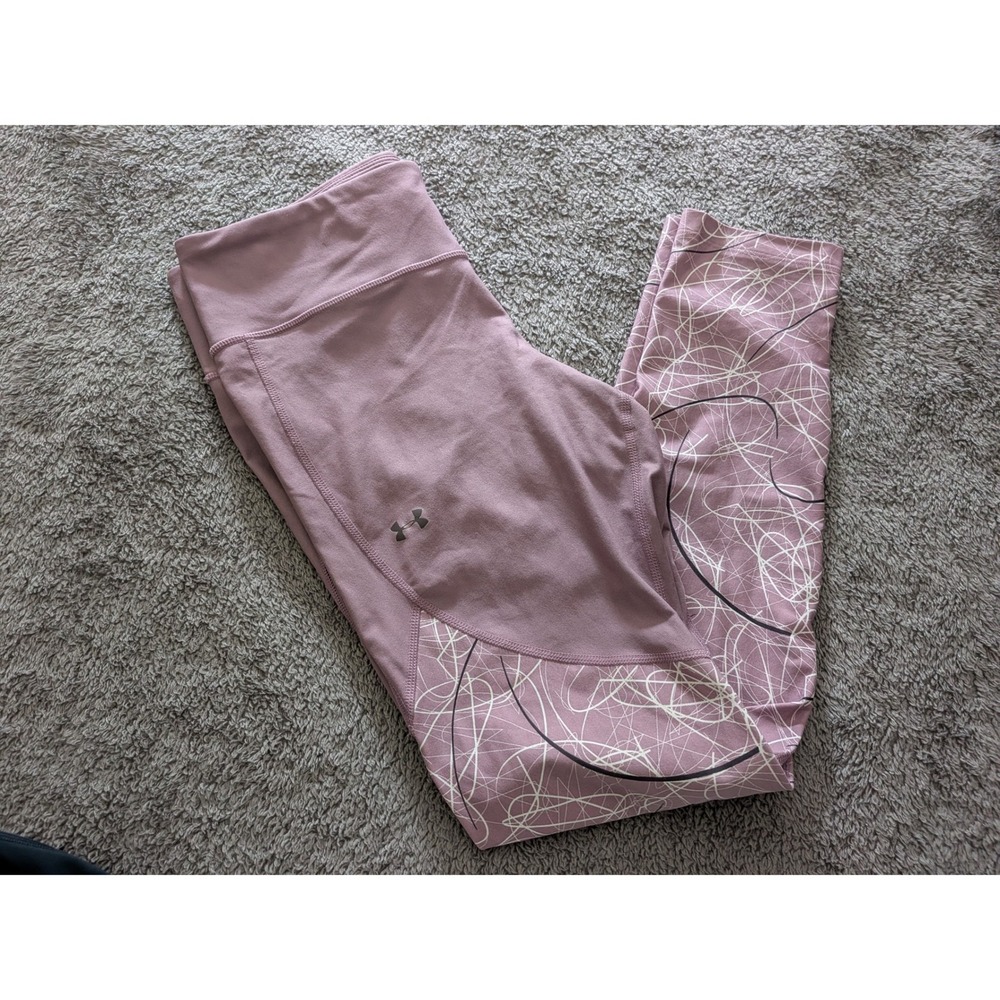 Under Armour HeatGear High-Rise Leggings Mauve Scribble Print‎ Athletic Size L